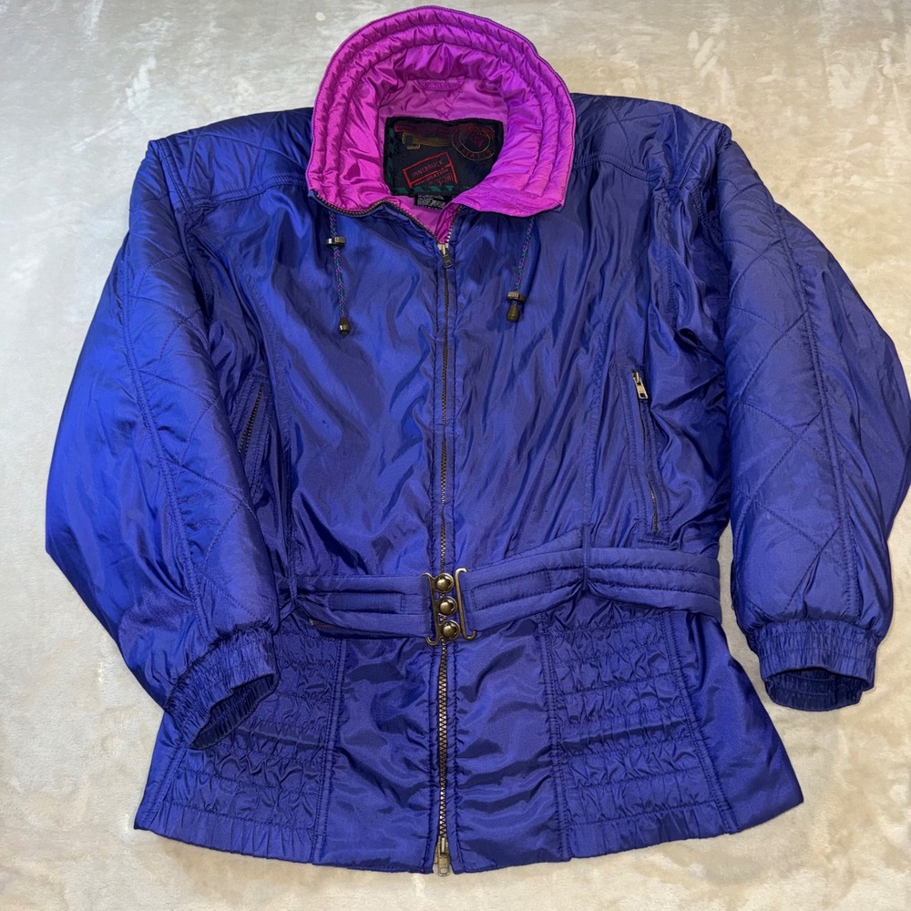 Vintage Skiing Passport Innsbruck Ski Jacket Womens L Neon Purple Belted Retro